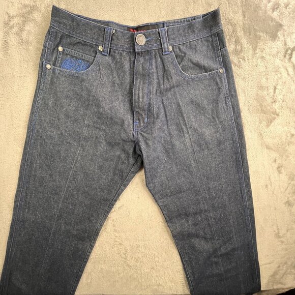 Dmax Jeans Mens 34x32 Blue Denim Baroque Embroidered Pockets Streetwear Y2K Goth - Picture 12 of 16